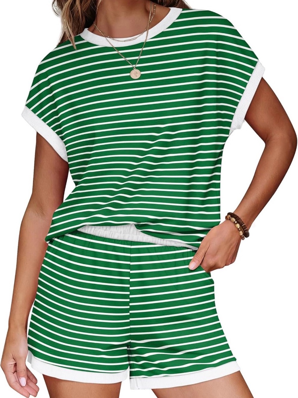 Green & White Striped Coordinated Set
